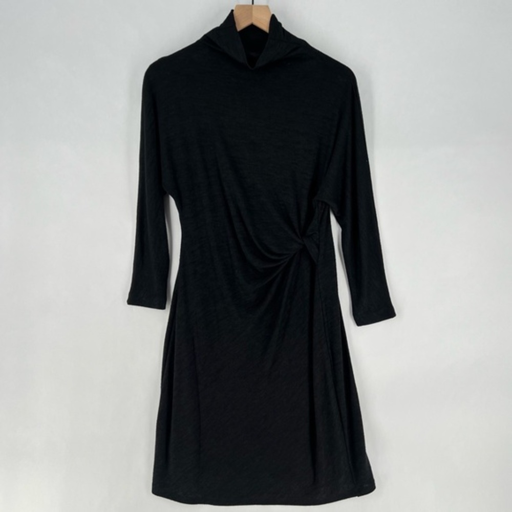 NIC + ZOE Soft Knit Gathered Twisted Waist Dolman 3/4 Sleeve Mock Neck Dress